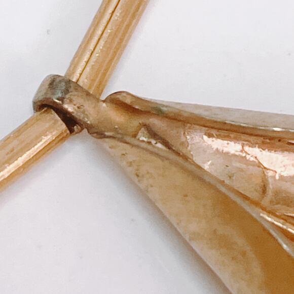 VTG Mid Century Modernist Gold Tone Necklace Green Glass Beads Sculptural Artful - Picture 8 of 12